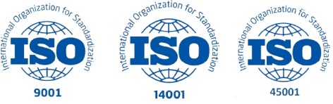 Logótipos ISO 9001, ISO 14001 e ISO 45001